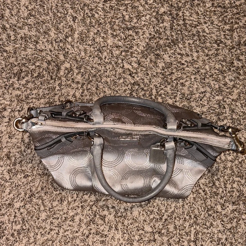Vintage Coach Authentic Silver and Gray Patterned Shoulder Bag